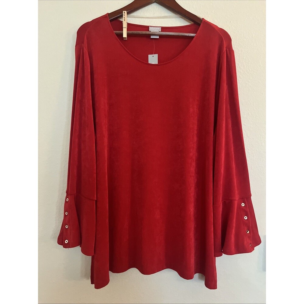 Chico's Travelers Red Bell Sleeve Round Neck Slinky Top Blouse SZ 4 XXL